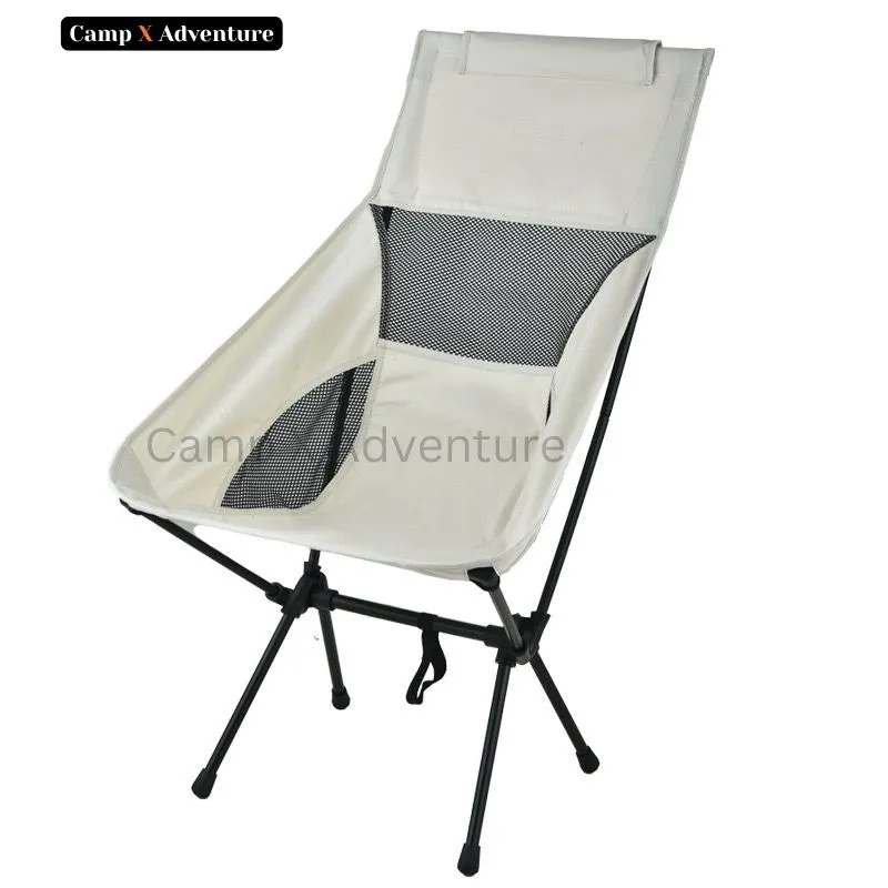 Camp X Folding DurablePro Chair Portable Outdoor Folding Seat with Headrest, Oxford Cloth & Aluminum Alloy, Ideal for Camping with Carrying Bag Colour Light Grey