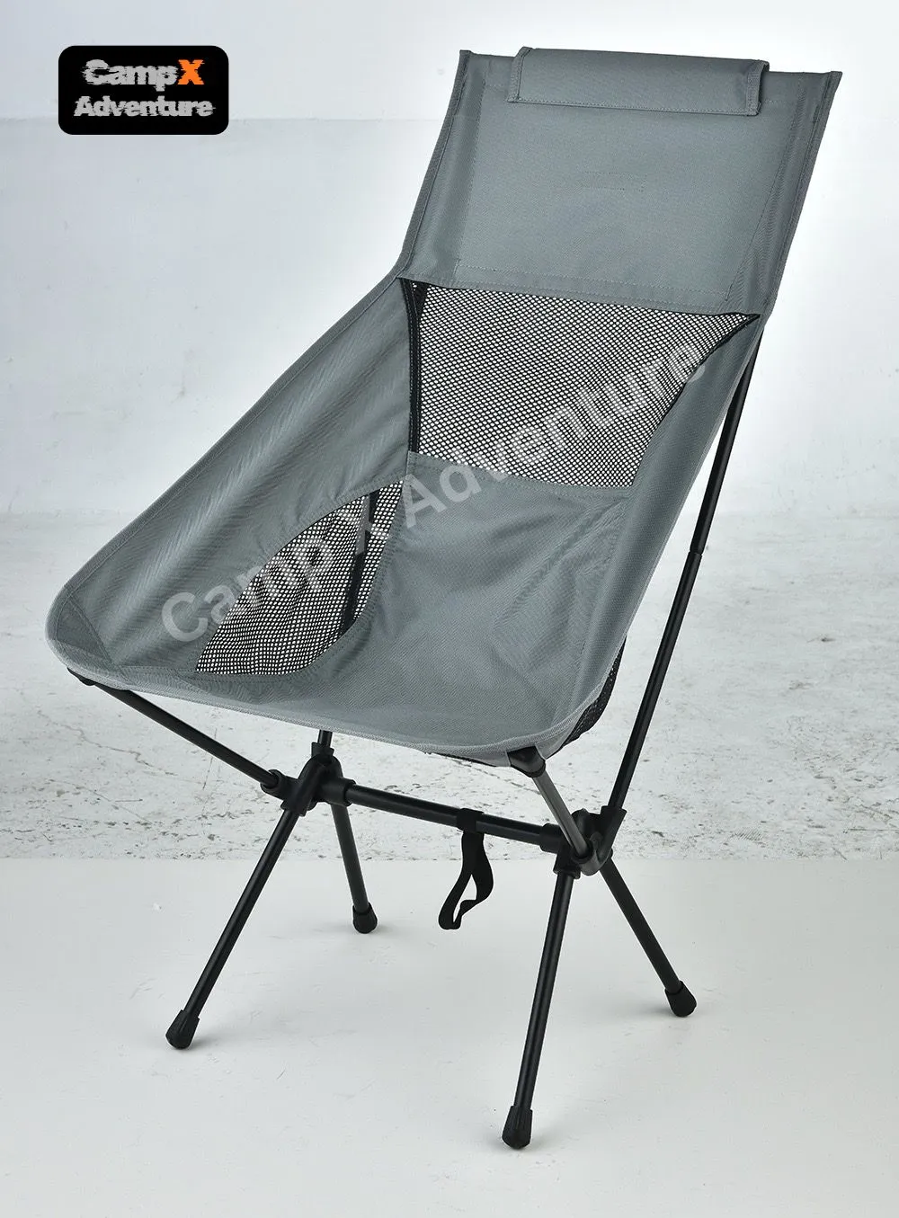 Camp X Folding DurablePro Chair Portable Outdoor Folding Seat with Headrest, Oxford Cloth & Aluminum Alloy, Ideal for Camping with Carrying Bag Colour Dark Grey