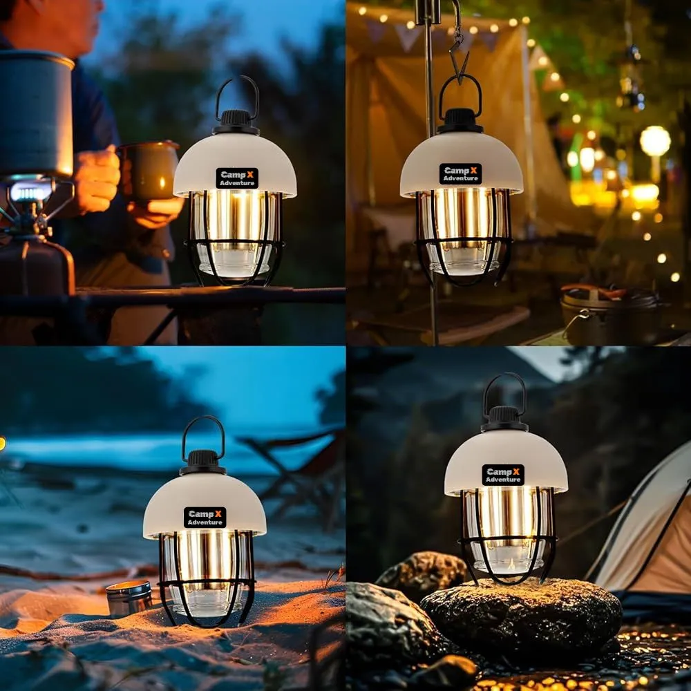 Camp X Vintage LED Camping Lantern – Rechargeable Retro Railroad-Style Tent Light with Rotary Dimming Control, 7 Lighting Modes, Portable & Hanging Design