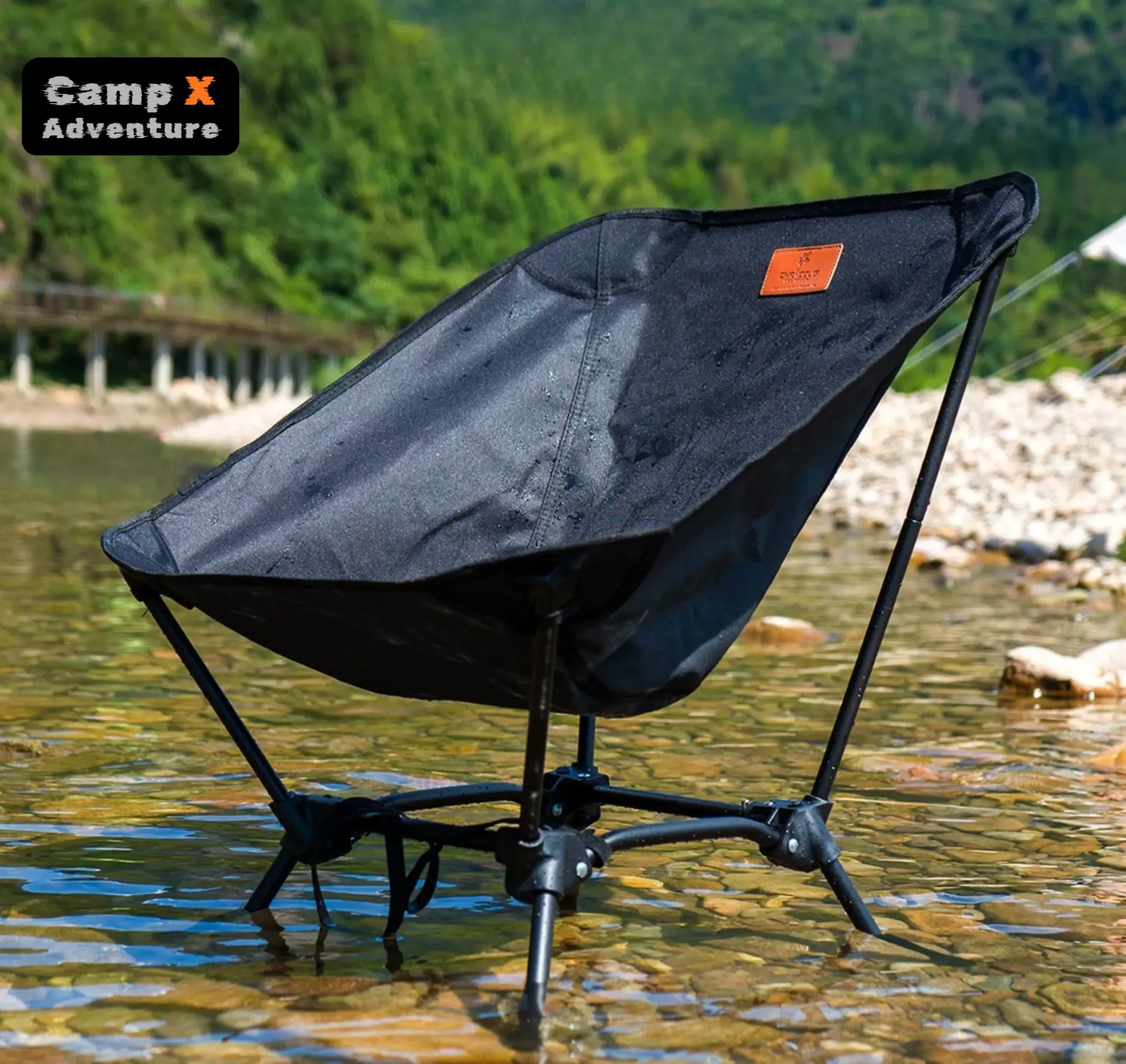 Camp X Space Chair Compact Heavy Duty Foldable Chair with Carry Bag Colour Black , Brown