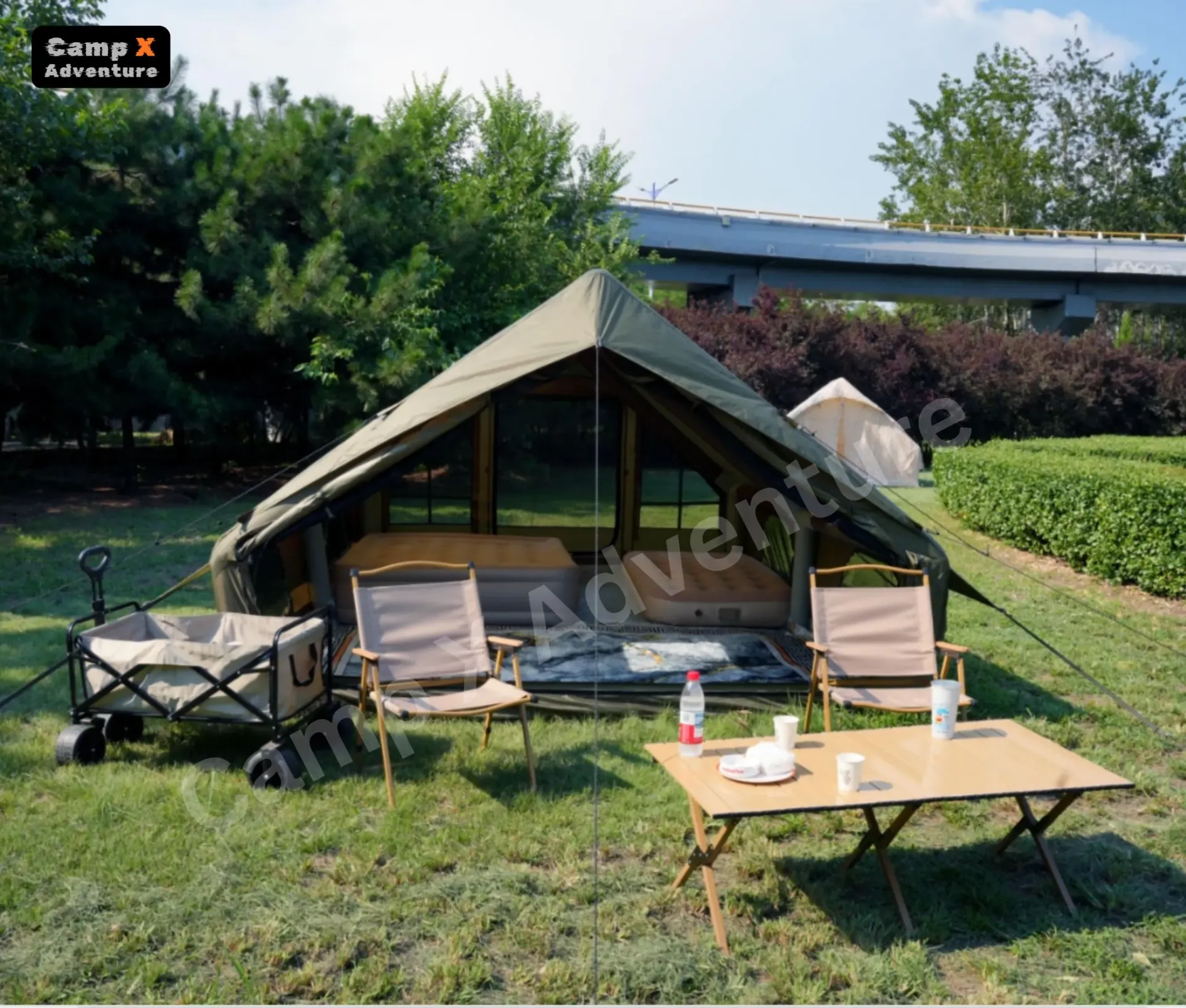 Camp X Inflatable Tents for Camping, Large Inflatable Camping Tent with Hand Pump, Easy Setup Tents for 4-6 People, Portable Glamping Tent Colour- Army Green