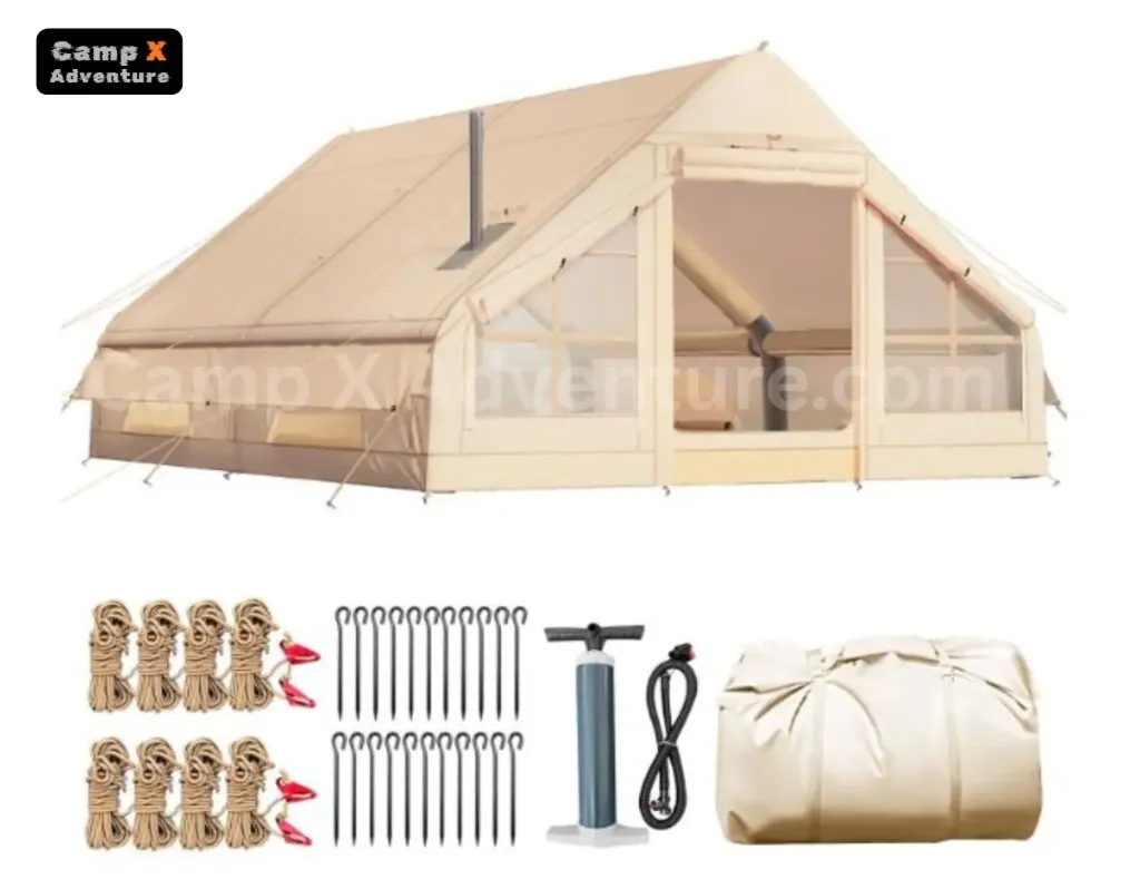 Camp X 12 Square Meter Large Size Air Inflatable Tent Size L-13 ,W- 10, H-6.5 Feet Khaki Colour