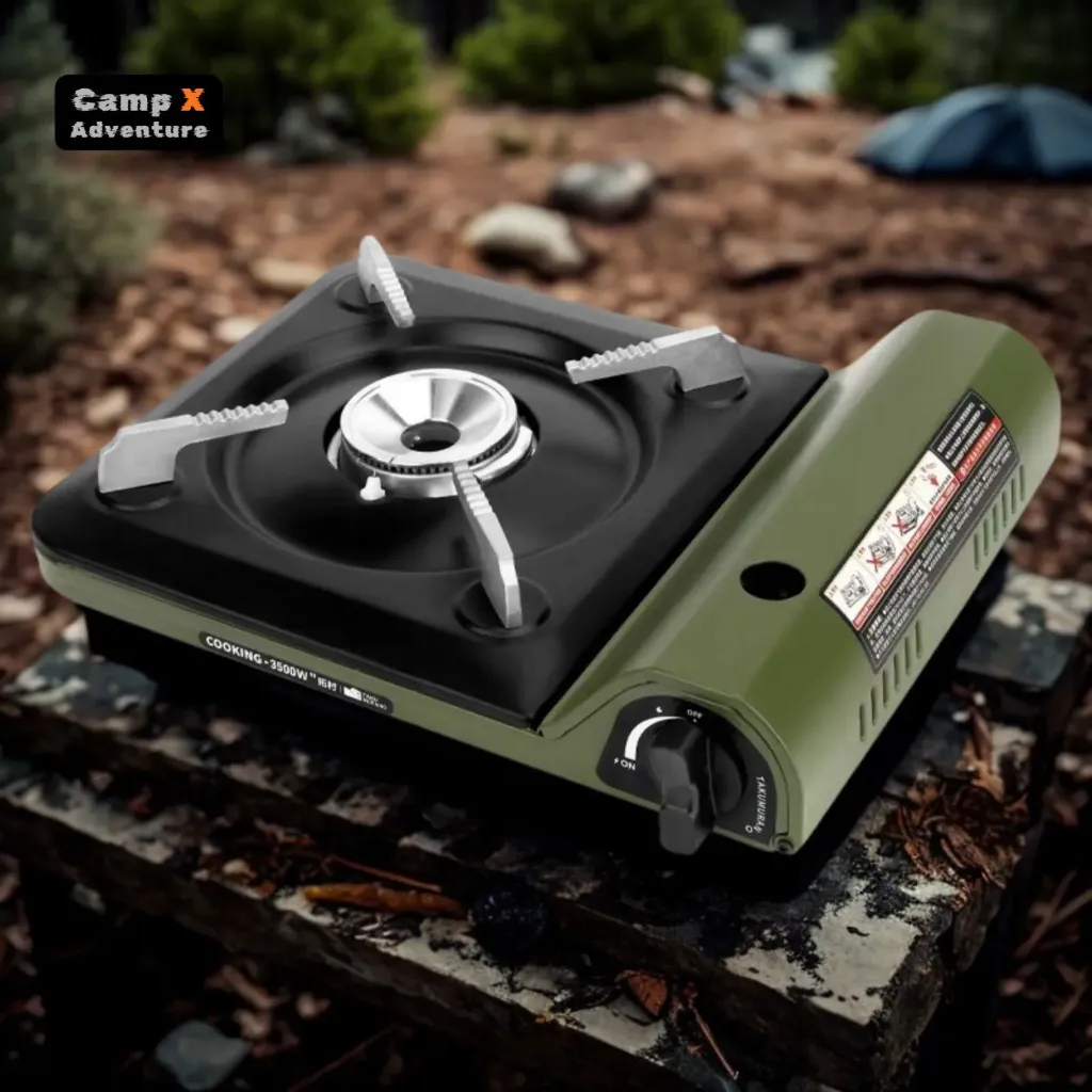 Camp X Single-Burner Stainless Steel Top Gas Stove for Camping & Outdoor Appliances Gas Stove Colour - Army Green