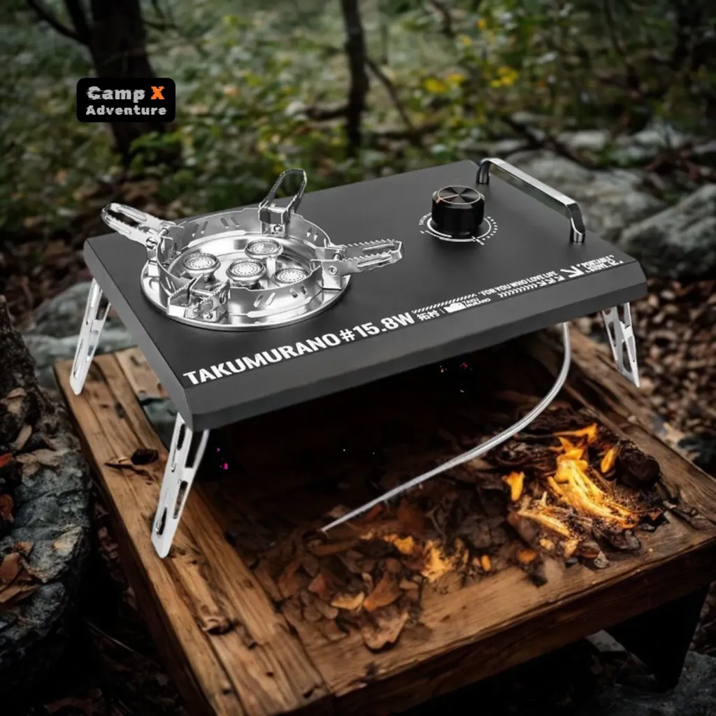 Camp X Portable 5 Burner Gas Stove Outdoor Camping Style Foldable Desktop Picnic Cassette Stove Propane Fuel IGT Stove Colour- Black