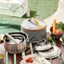 Stainless Steel 304 Grade Camping Cooking Set Camping 2 Pots ,Pan & Kettle 4 Pcs Set with Carrying Bag Size Large