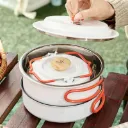 Stainless Steel 304 Grade White Coated Camping Cooking Set Camping Pot & Kettle 3 Pcs Set with Carrying Bag Size Medium