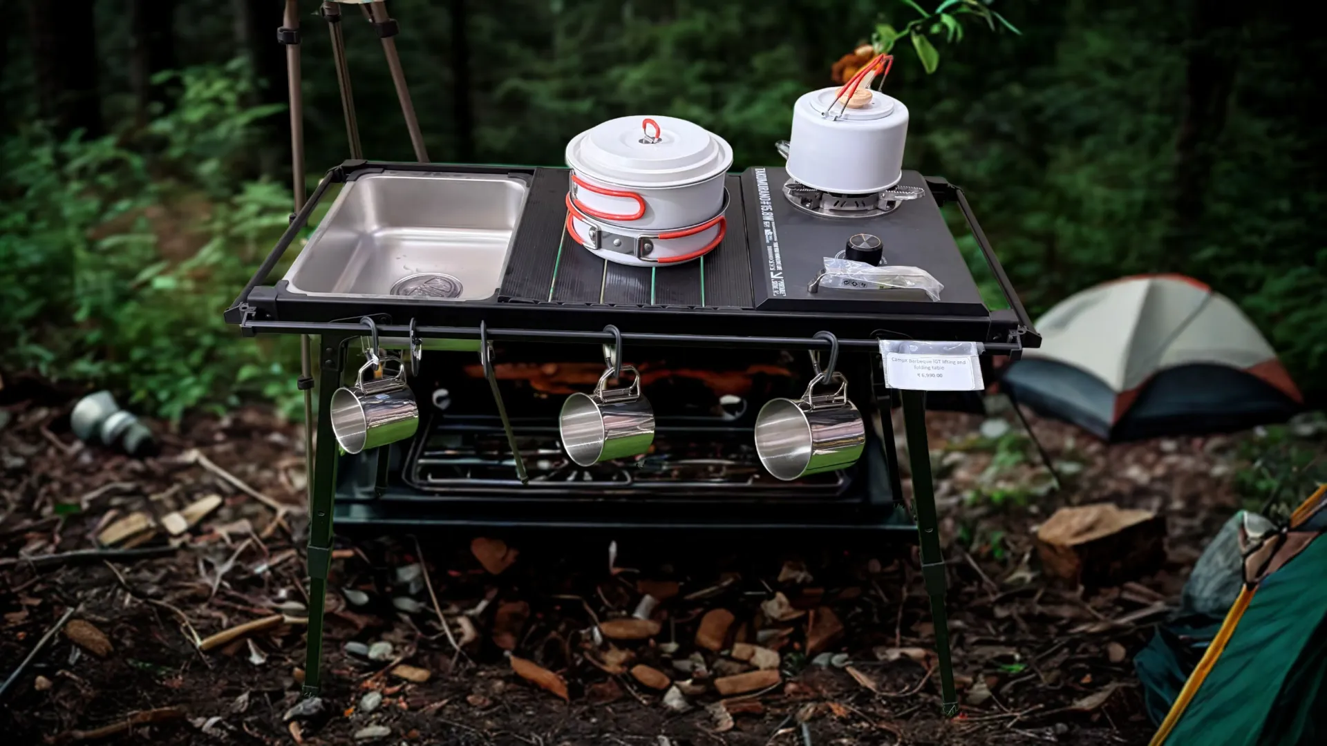 CampX Foldable Camping Table with Single Burner Stove &  Sink L-3 , W-1.5,H-2 Feet