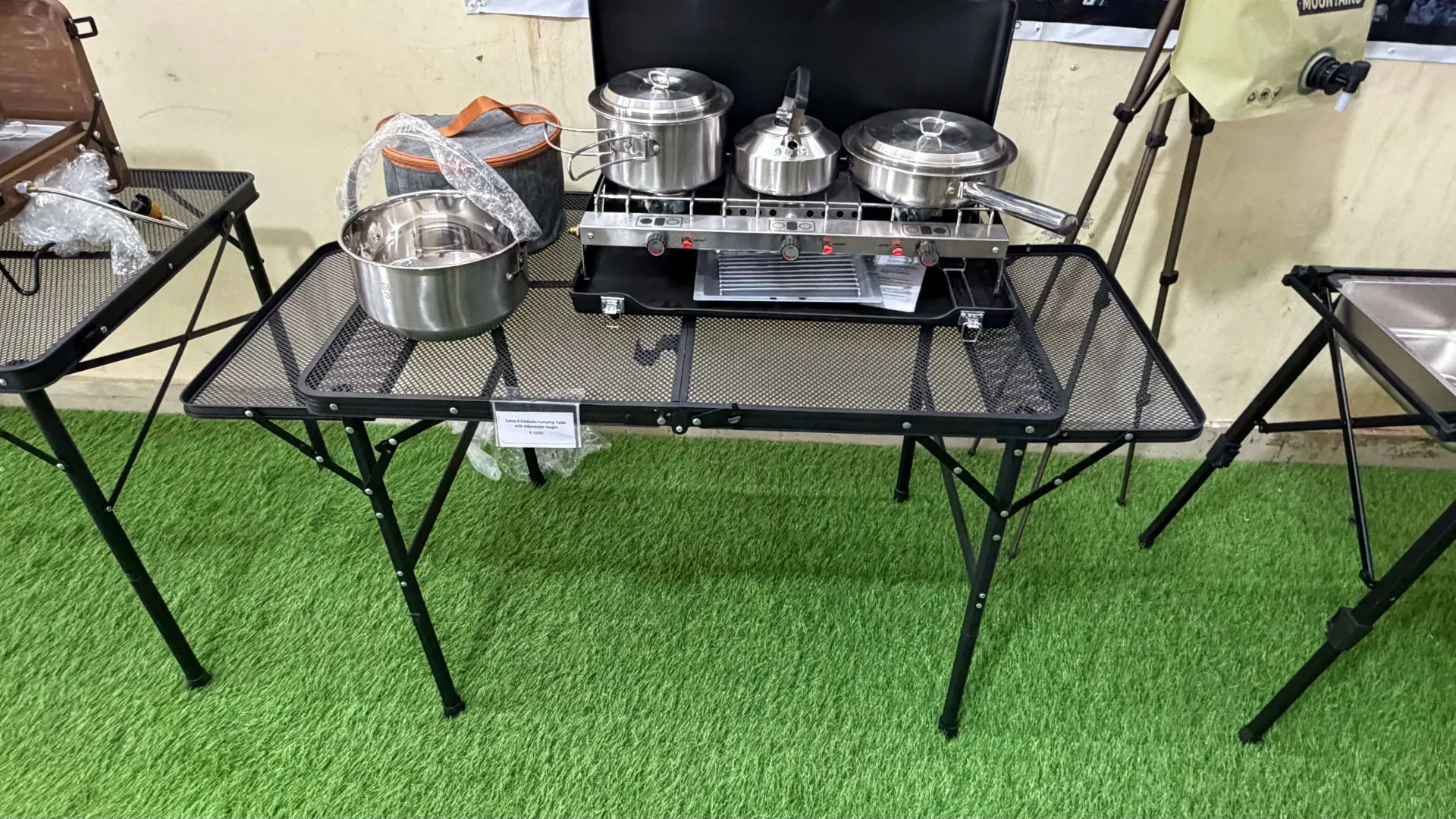 CampX Foldable Camping Table with Side Wings and Height Adjustable Foor Pegs L-130 , W-60 , H-65 CM