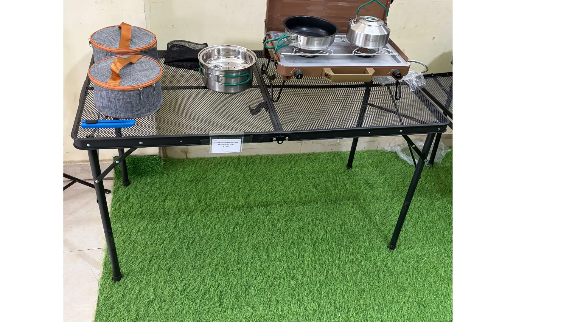 CampX Big Size Foldable Camping Table with Height Adjustable Foot Pegs